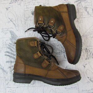 UGG Cecile Brown Waterproof Leather Ankle Duck Boots 1007999 Fur Felt Lined 5.5